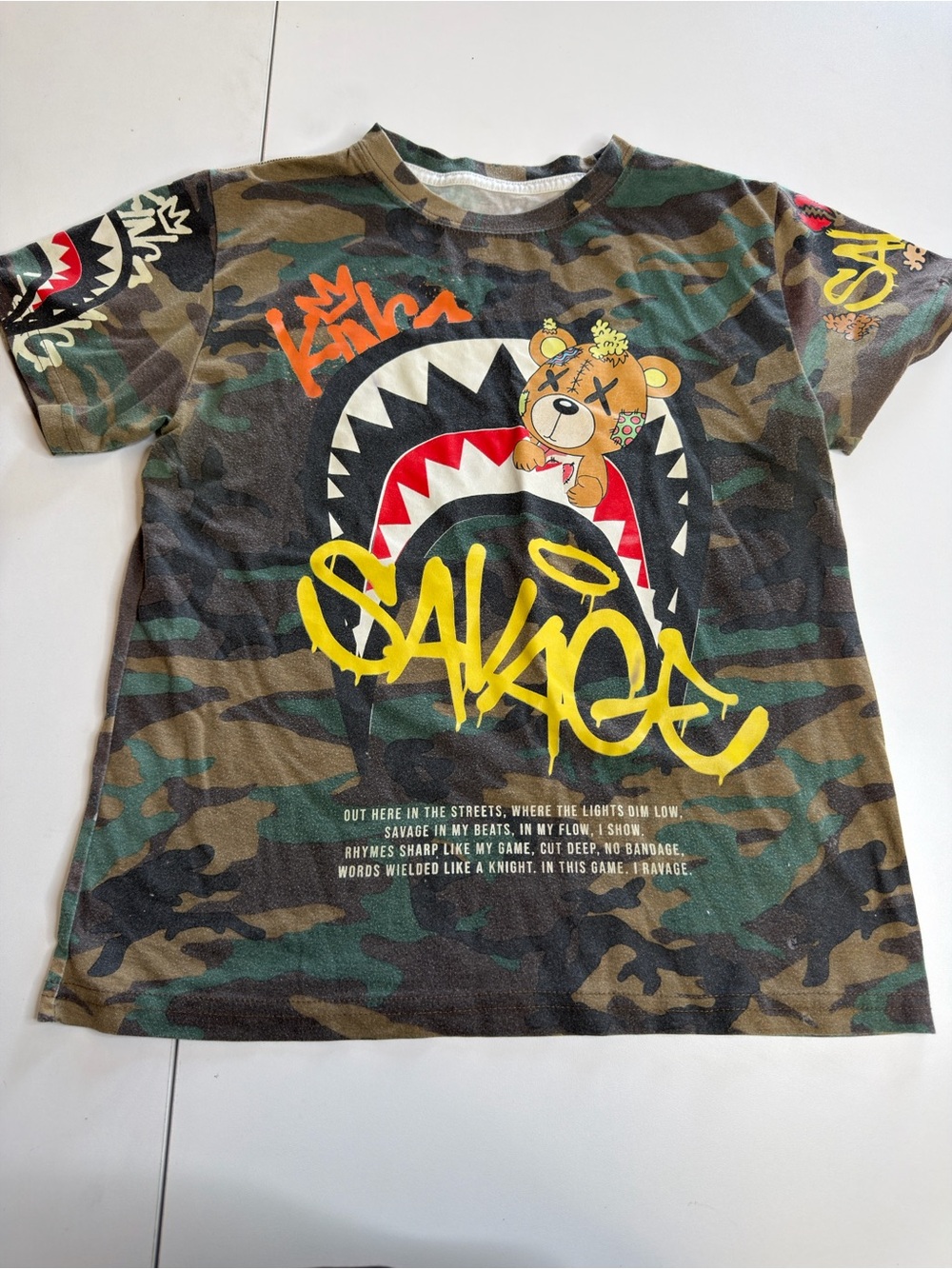 Camo Graphic Tee with Yellow Graffiti Logo